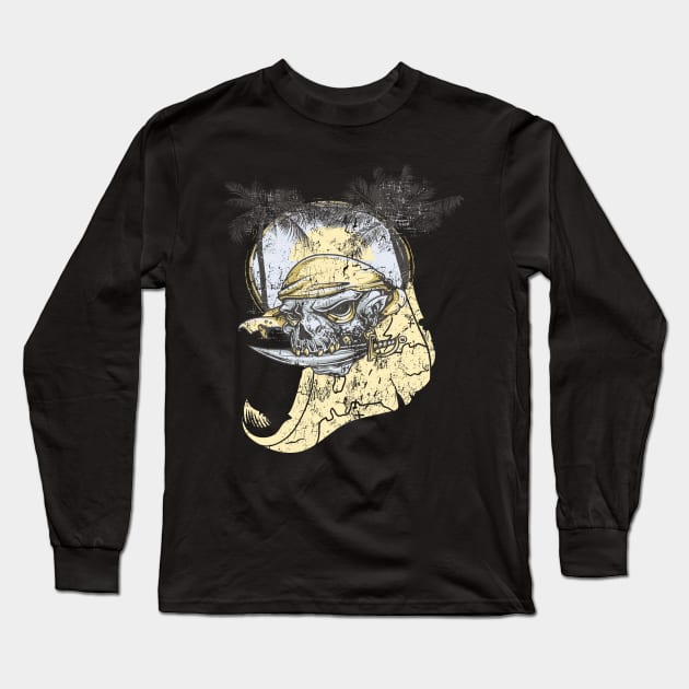 Caribbean Pirate Skull Long Sleeve T-Shirt by Tpixx